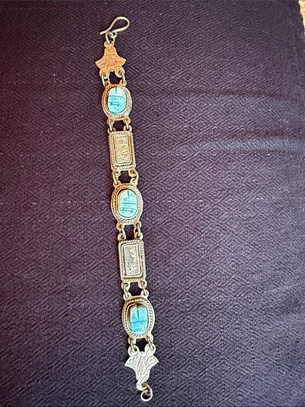 Vintage Egyptian revival Turquoise and silver Link Bracelet - Women Jewelry